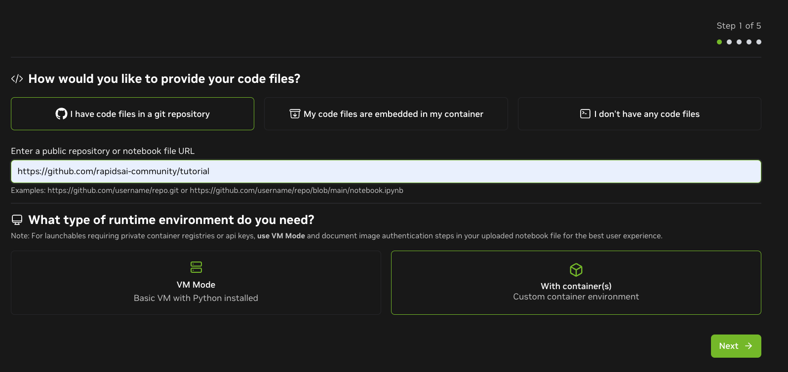 Screenshot showing the Brev launchable setup with container